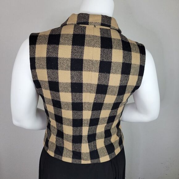 Breeches Wool Buffalo Plaid‎ Black And Tan Zip Front Collared Vest Size M - Picture 4 of 7